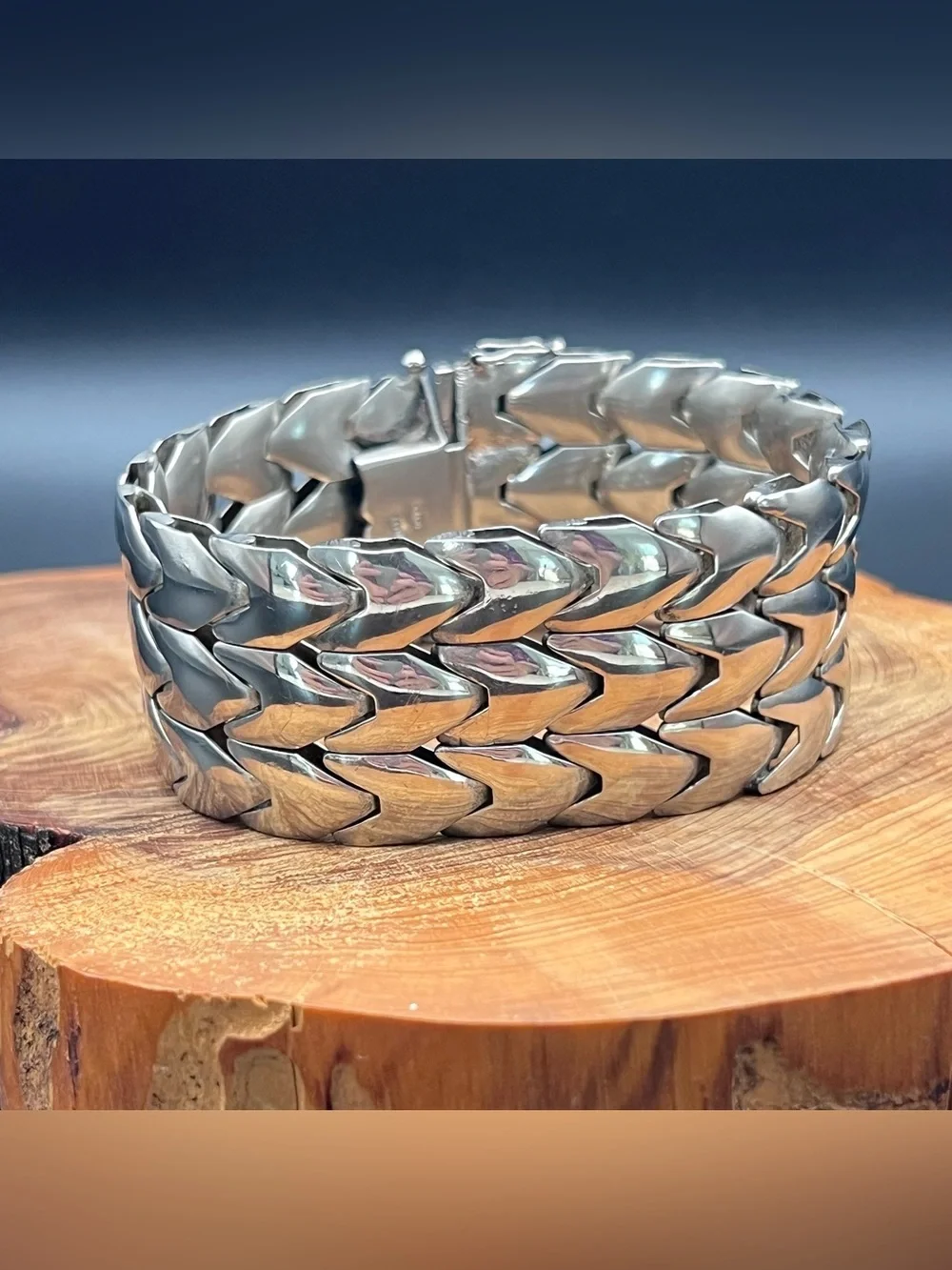 Sterling Silver Modernist Italian Wide Flex Link Bracelet - Picture 3 of 12